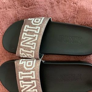 Victoria secret pink glitter logo slides